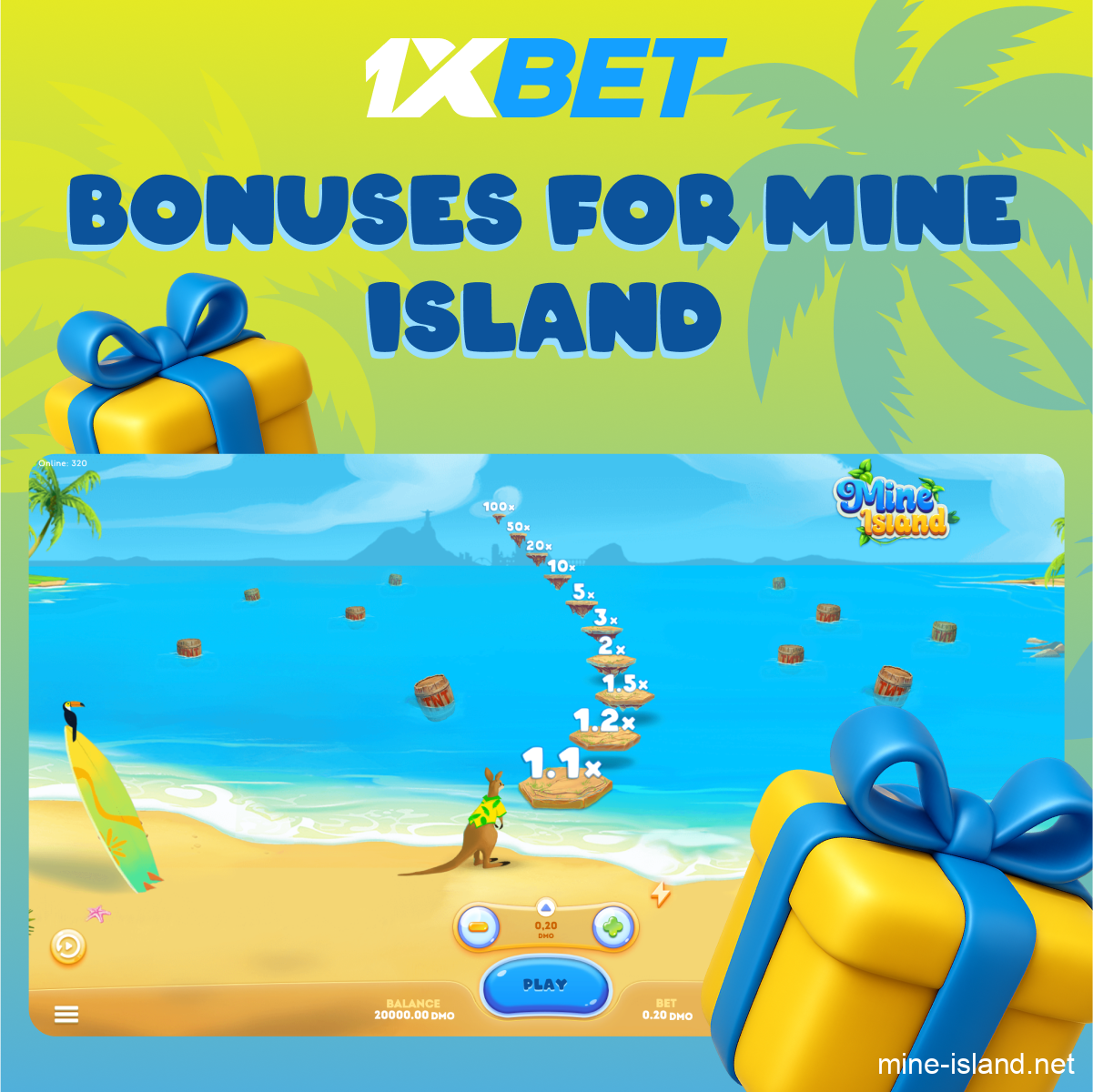 Mine Island 1xBet bonuses offer