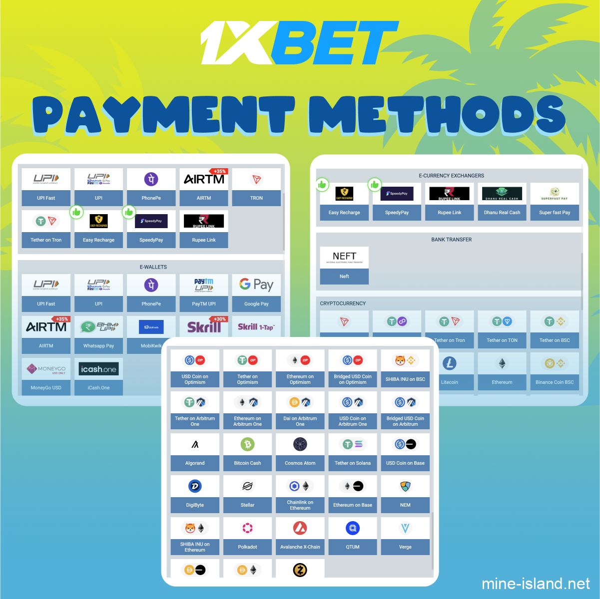 Mine Island 1xBet payments
