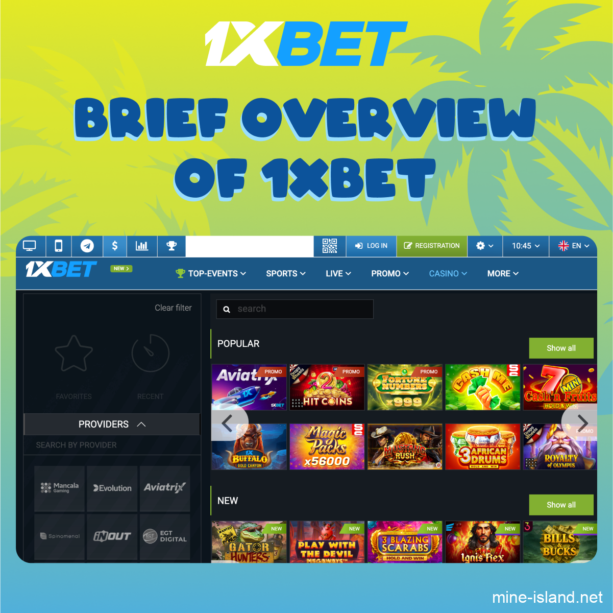 Mine Island 1xBet casino overview