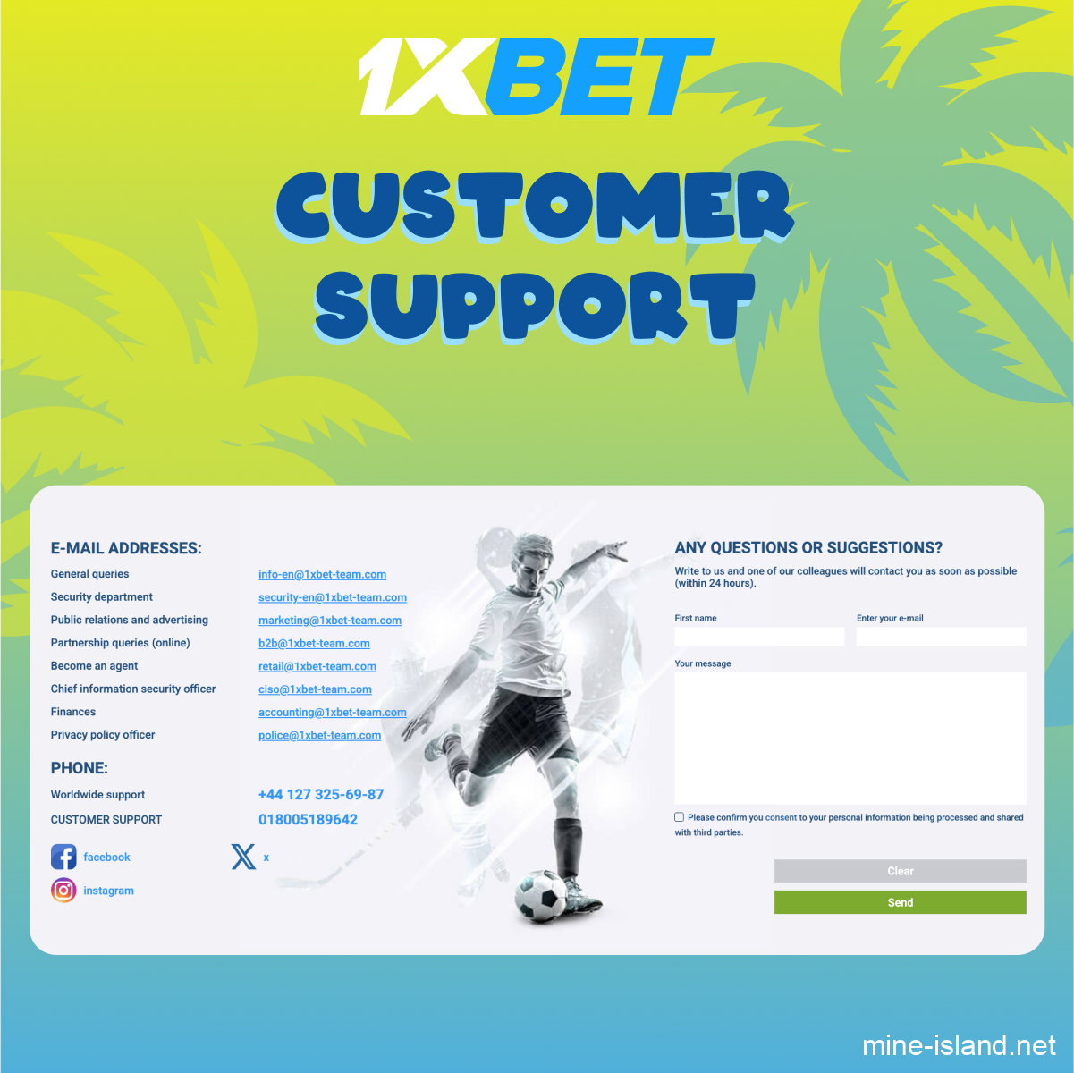 Mine Island 1xBet support help