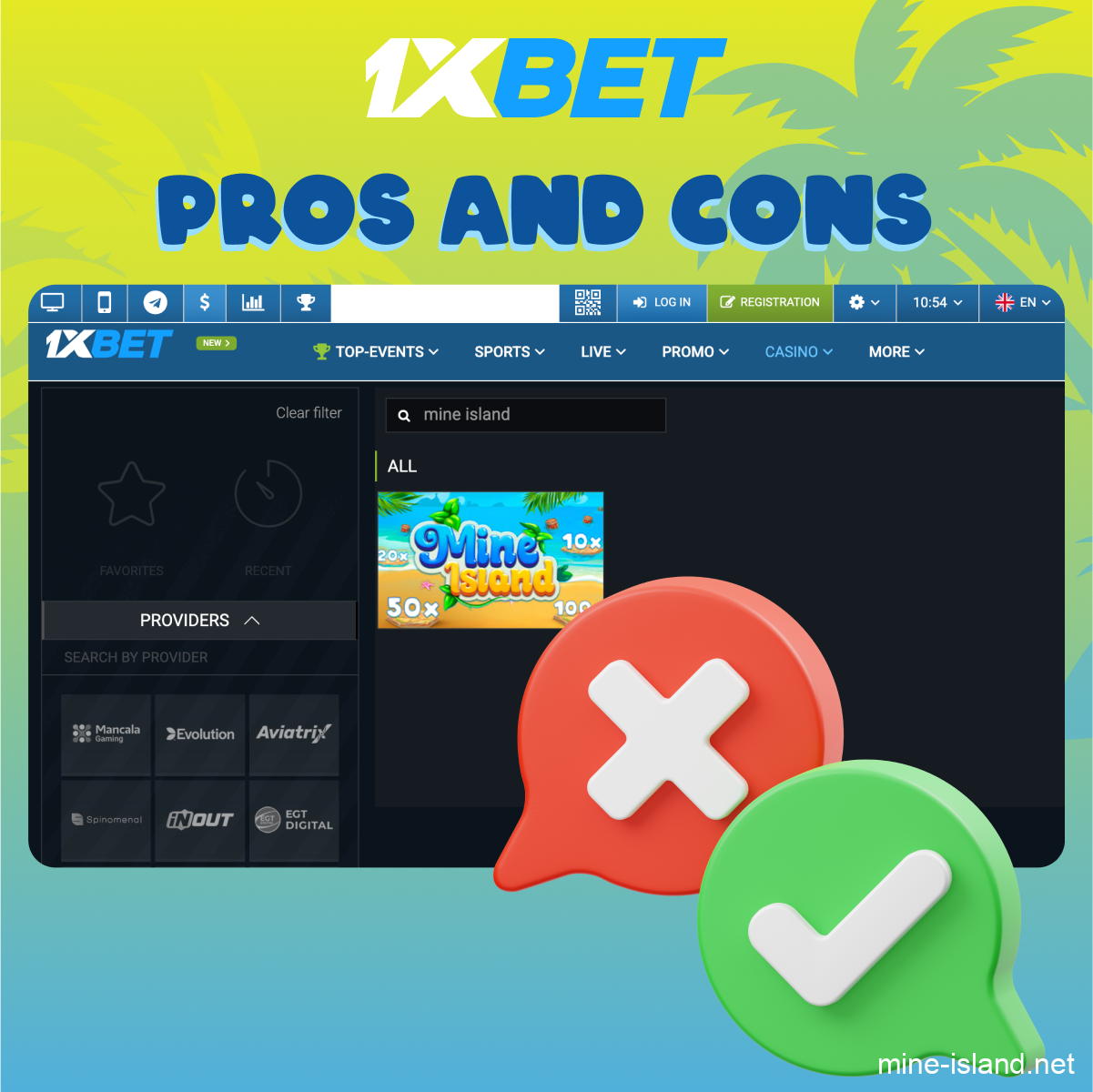 Mine Island 1xBet pros cons